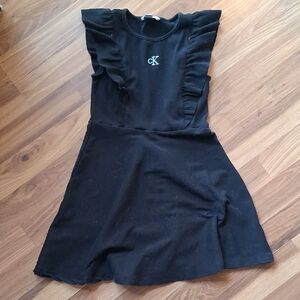 Calvin Klein Little Girls Black Ruffle Sleeve Skater Dress